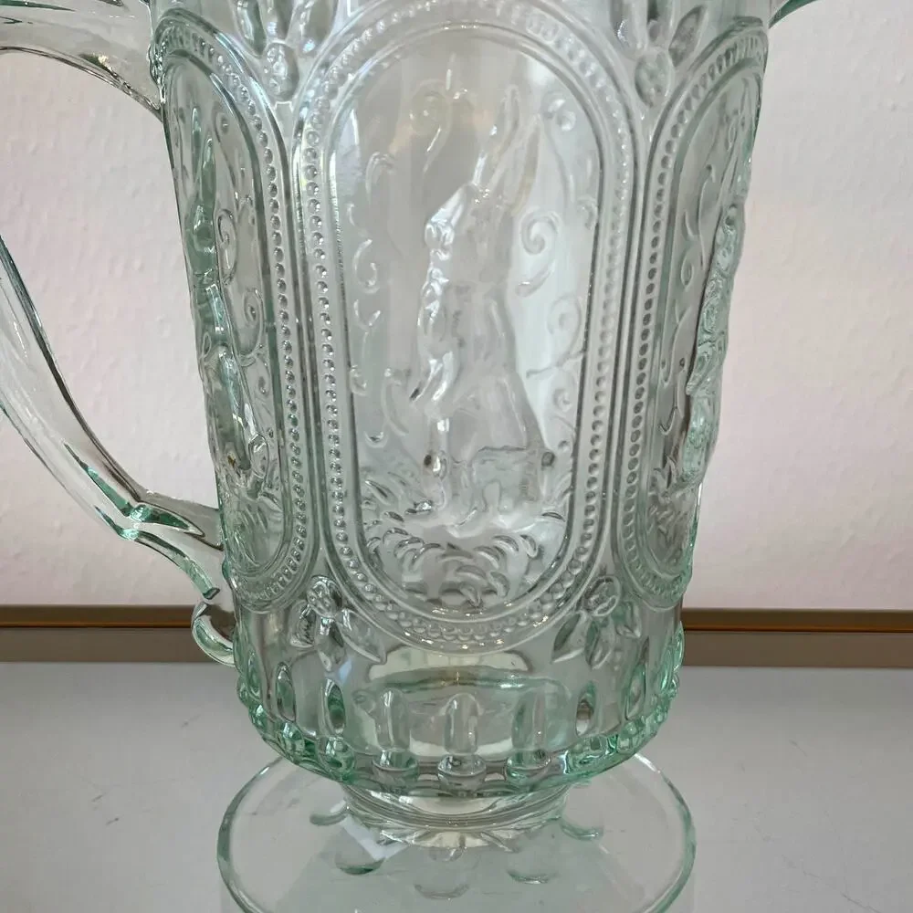 Easter Bunny Green Glass Pitcher Hobnail Vintage Style Embossed NEW